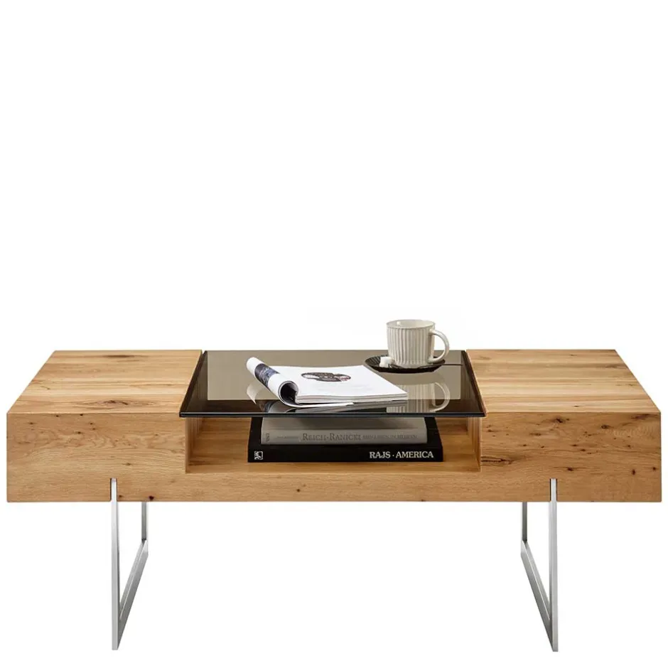 Wohnzimmertisch aus Rauchglas und Asteiche Furnier - Valjita^Wohnen