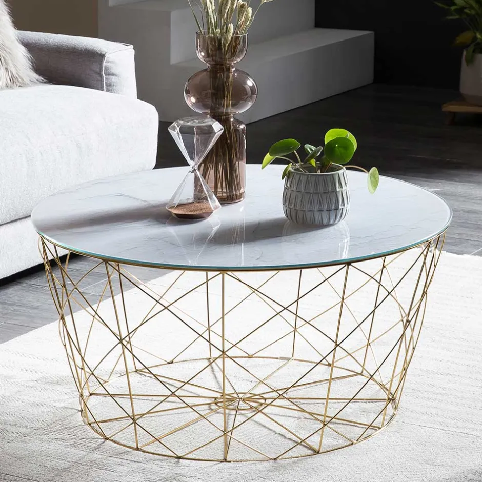 Wohnen Wohnzimmertisch in Marmoroptik & Gold - Tocachy