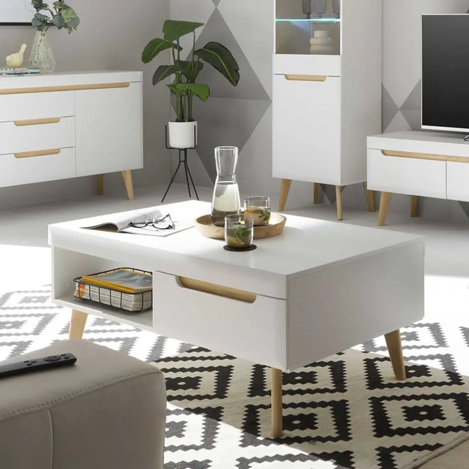 Wohnen Wohnzimmertisch in Weiß und Eiche - Ginko