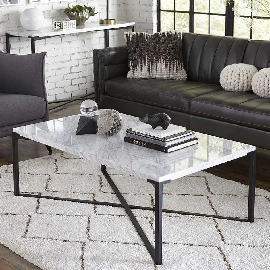 Wohnzimmertisch mit Marmorplatte Weiß Grau - Ignacios^Wohnen Clearance