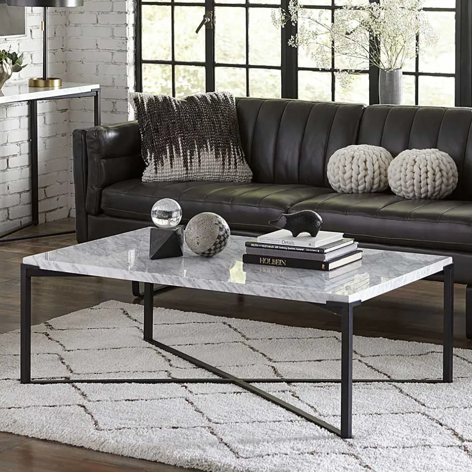 Wohnzimmertisch mit Marmorplatte Weiß Grau - Ignacios^Wohnen Clearance