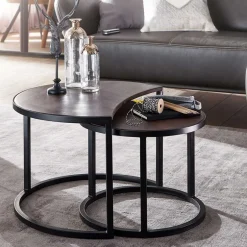 Wohnen Wohnzimmertisch Zweisatz in Dunkelbraun - Lucan (zweiteilig)