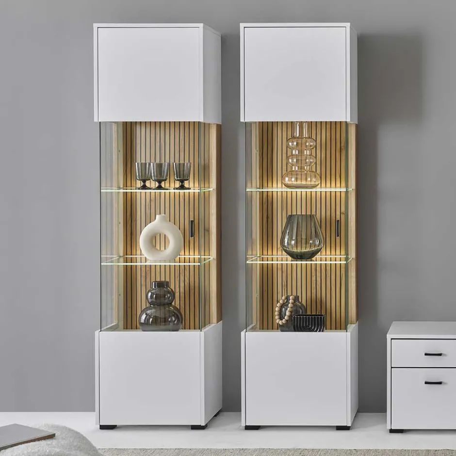 Wohnen Wohnzimmer-Vitrine in Weiß und Wildeiche - Nenaloro