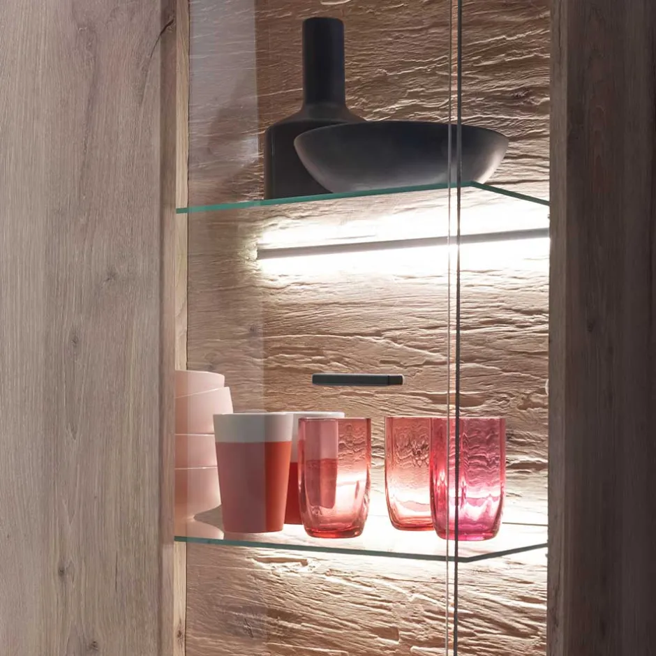 Wohnzimmervitrine in Wildeiche Holzoptik - Comrinaca^Wohnen Sale