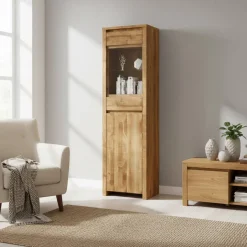 Wohnen Wohnzimmervitrine Nadalia aus Wildeiche Massivholz