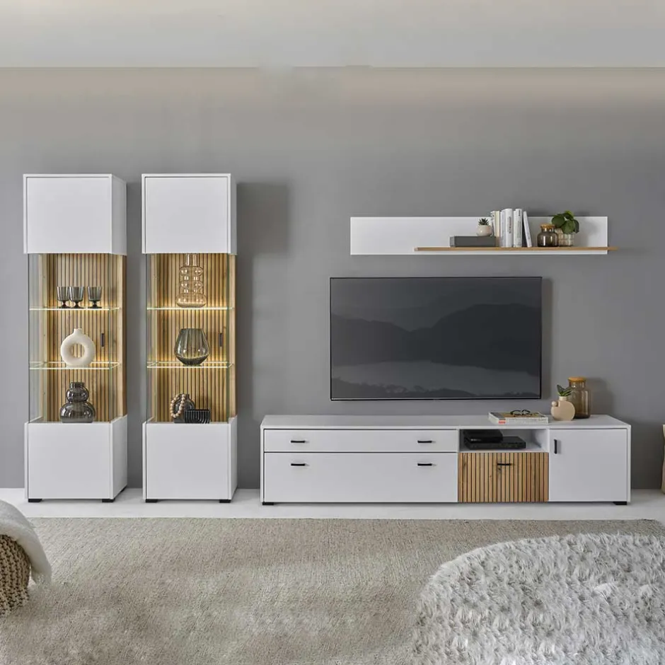 Wohnen Wohnzimmervitrinen & TV Board & Regal Set - Nenaloro (vierteilig)