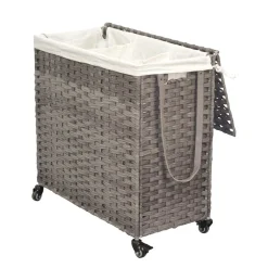 Wäschetruhe auf Rollen in Grau Kunstrattan - Henrietta^Wohnen