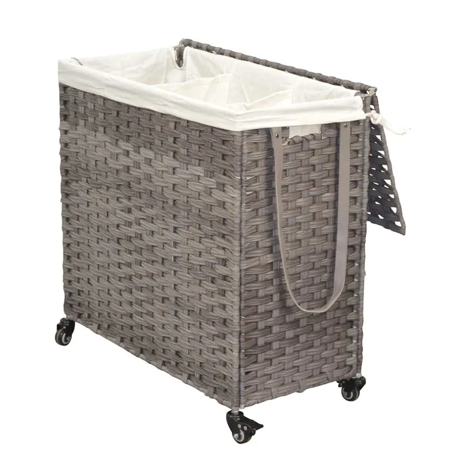 Wäschetruhe auf Rollen in Grau Kunstrattan - Henrietta^Wohnen