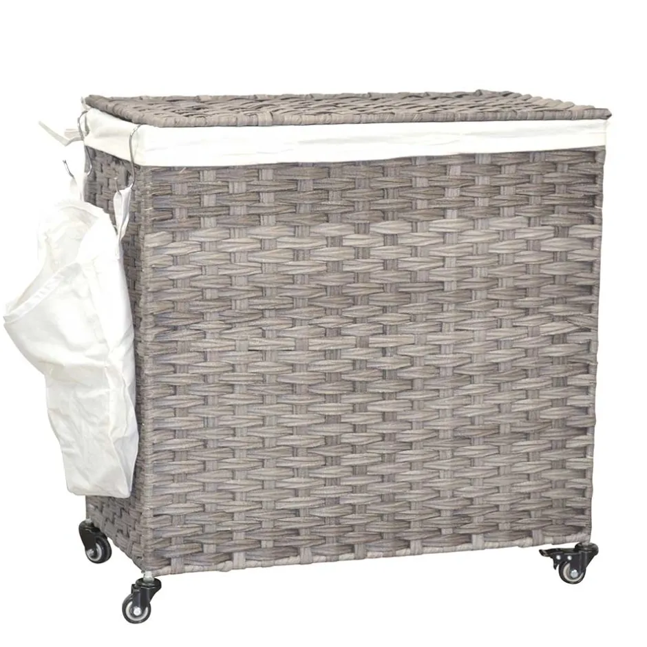 Wäschetruhe auf Rollen in Grau Kunstrattan - Henrietta^Wohnen
