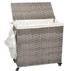 Wäschetruhe auf Rollen in Grau Kunstrattan - Henrietta^Wohnen