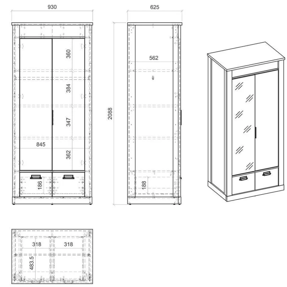 90x200 Bett & Nachttisch & Schrank - Naiavio (dreiteilig)^Wohnen