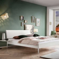 140x200 Bett in Weiß aus Buche & Kunstleder - Shian^Wohnen Sale