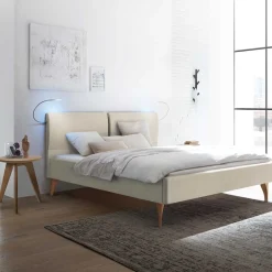 Wohnen 140x200 Bettgestell gepolstert in Beige - Duarto