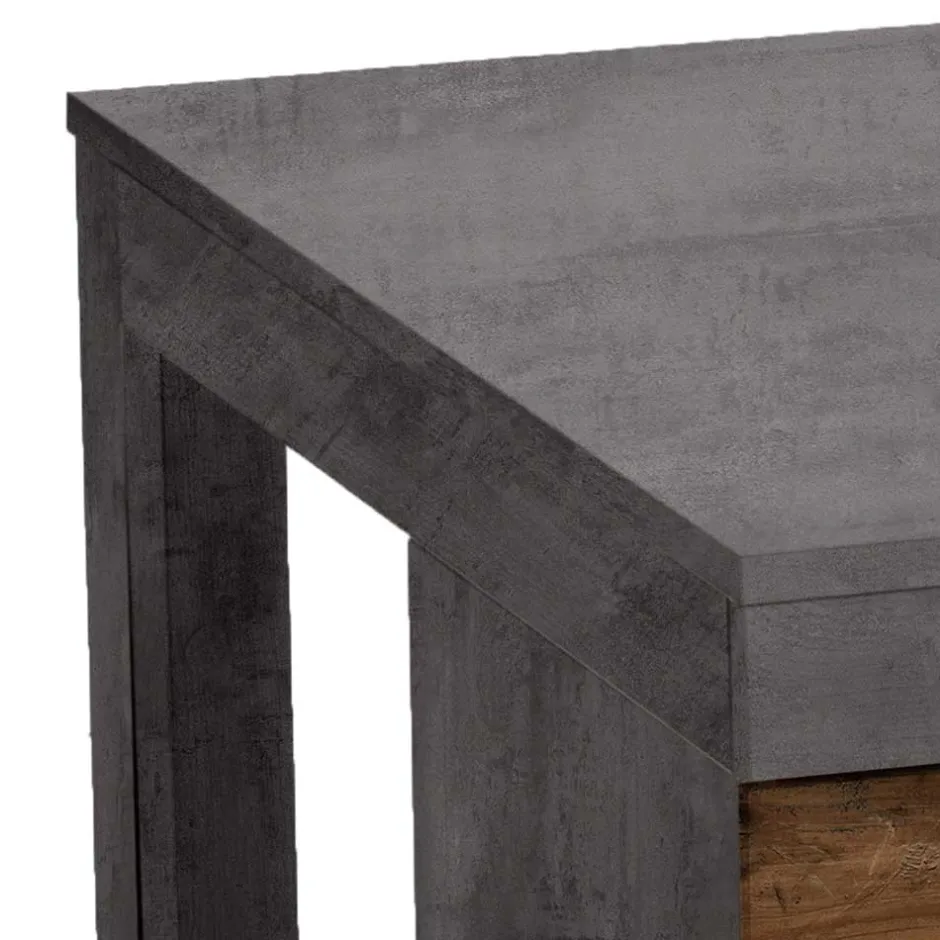 Wohnen 80x80 cm Couchtisch in Beton Optik & Antik Holz NB - Imlory