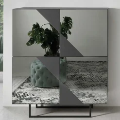 Wohnen 120x140 cm Highboard mit Spiegelglas in Rauchgrau - Razepta