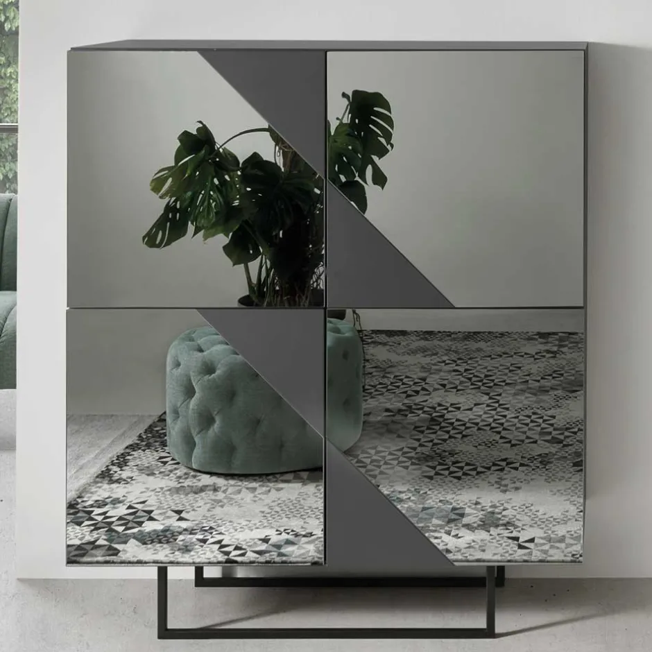 Wohnen 120x140 cm Highboard mit Spiegelglas in Rauchgrau - Razepta