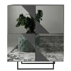 Wohnen 120x140 cm Highboard mit Spiegelglas in Rauchgrau - Razepta