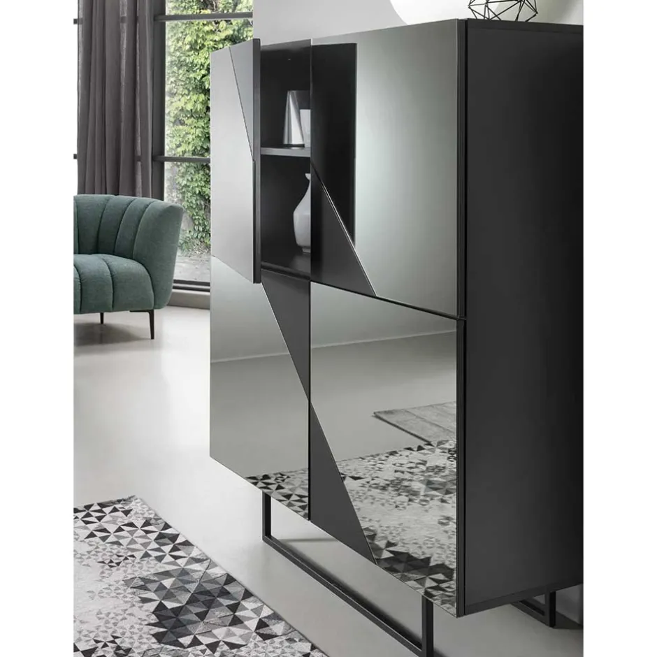 Wohnen 120x140 cm Highboard mit Spiegelglas in Rauchgrau - Razepta