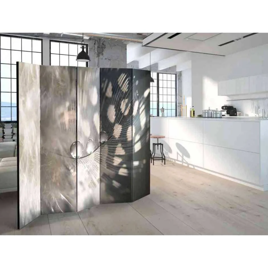 Wohnen 225x172 cm Paravent mit Vogelfeder Motiv - Kisana