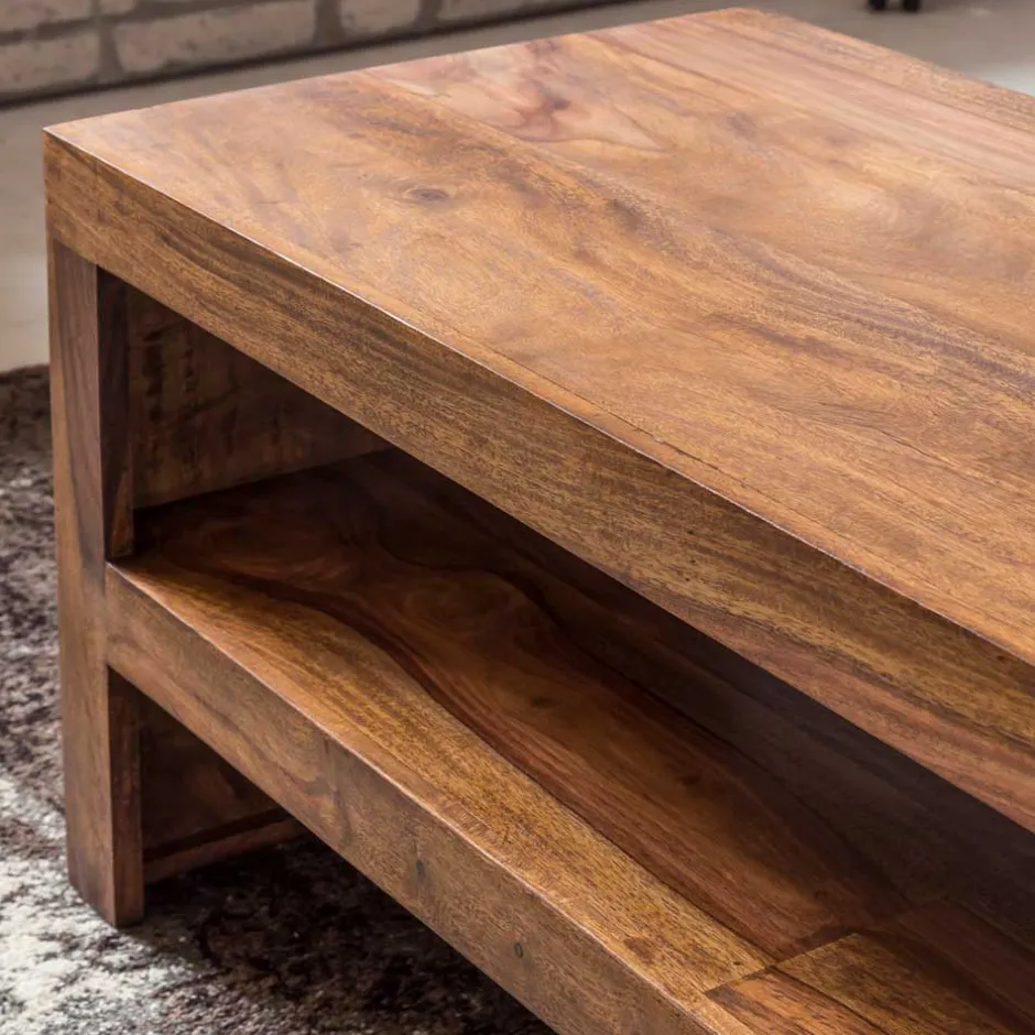 Wohnen 110x45 Handgearbeiteter Couchtisch mit Ablage - Hoslo