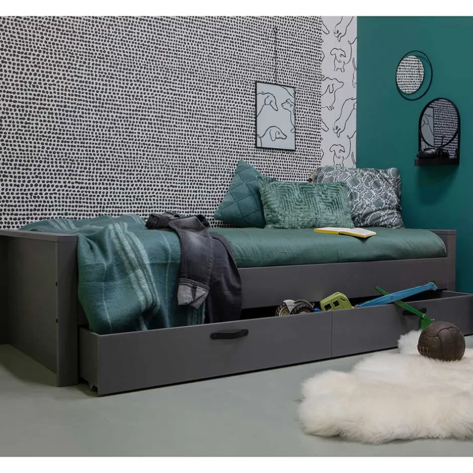 Wohnen 90x200 Holzbett in Grau aus Kiefer - Firgetta