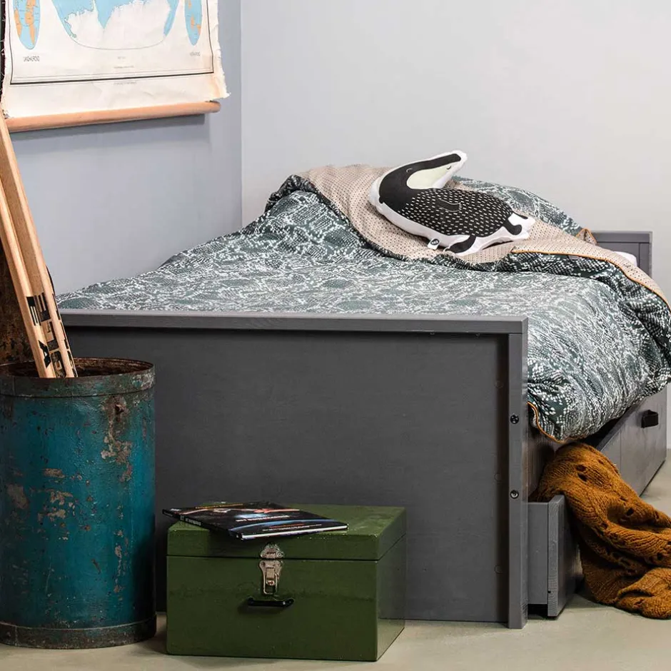 Wohnen 90x200 Holzbett in Grau aus Kiefer - Firgetta