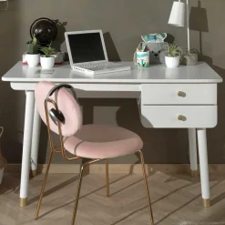 Kinder Wohnen 125x60 Jugend Schreibtisch in Weiß & Gold - Zimventa