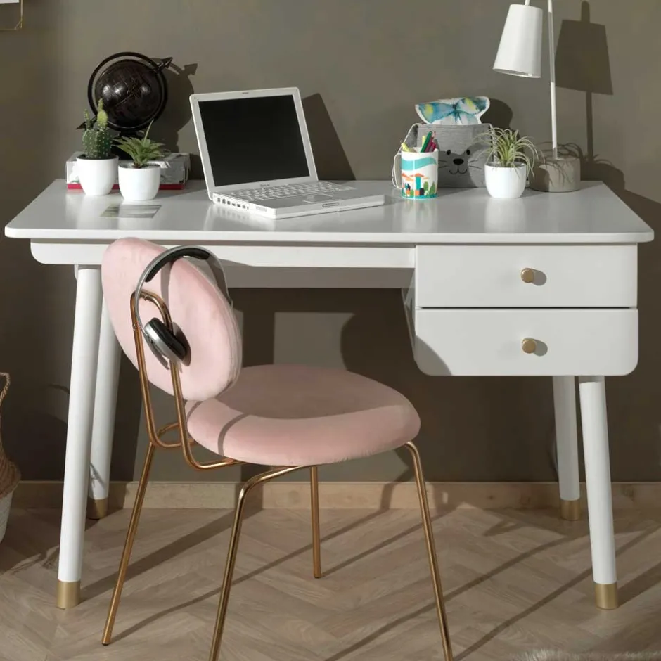 Kinder Wohnen 125x60 Jugend Schreibtisch in Weiß & Gold - Zimventa