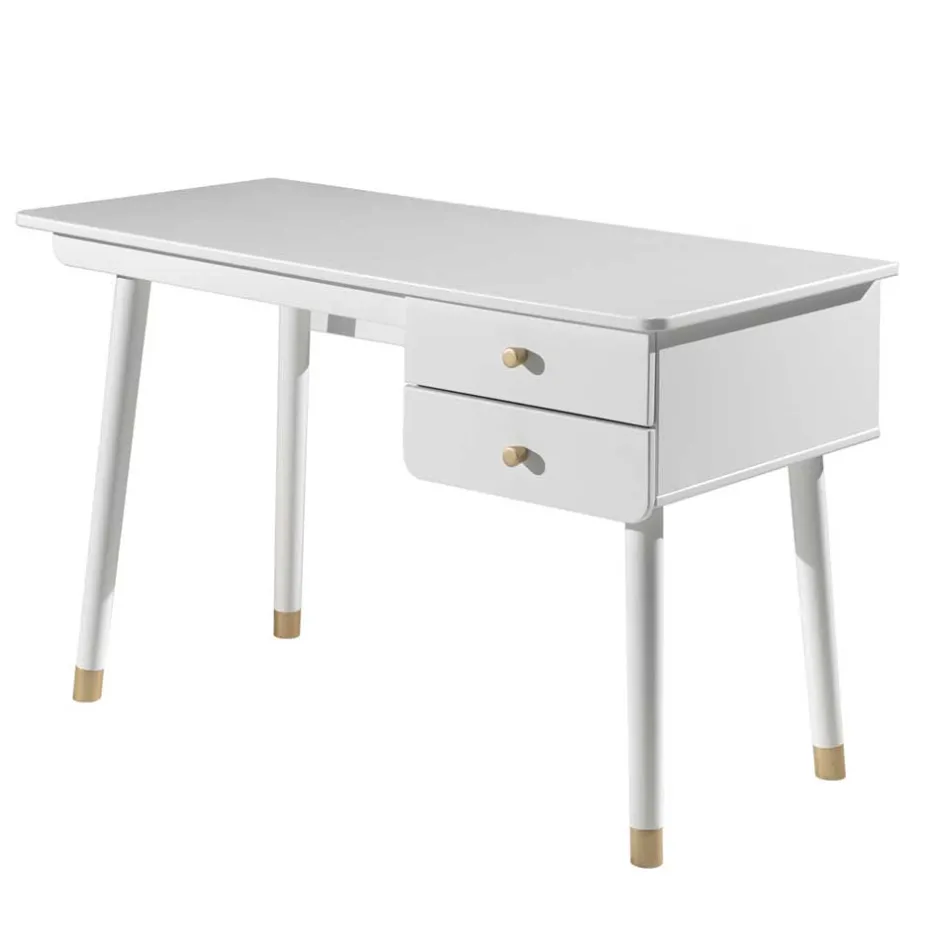 Kinder Wohnen 125x60 Jugend Schreibtisch in Weiß & Gold - Zimventa