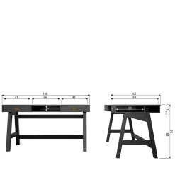 Kinder Wohnen 140x62 Kiefernholz Schreibtisch in Schwarz - Ilvessino