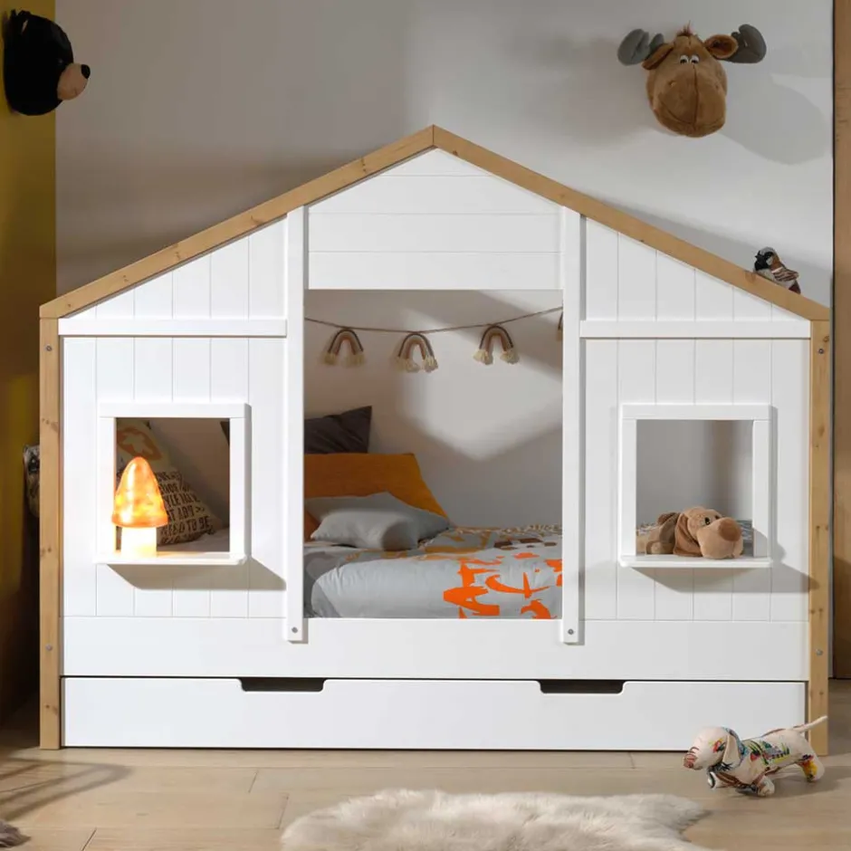 90x200 Kinderbett mit Rausfallschutz im Hausdesign - Bixente^Wohnen Hot