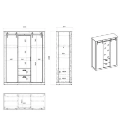 Wohnen 140x200 Modern Country Bett & Schrank - Tramos (vierteilig)