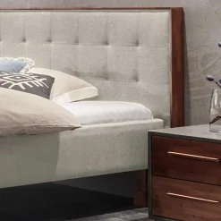 140x200 Polsterbett in Beige und Nussbaum - Kyras^Wohnen Discount