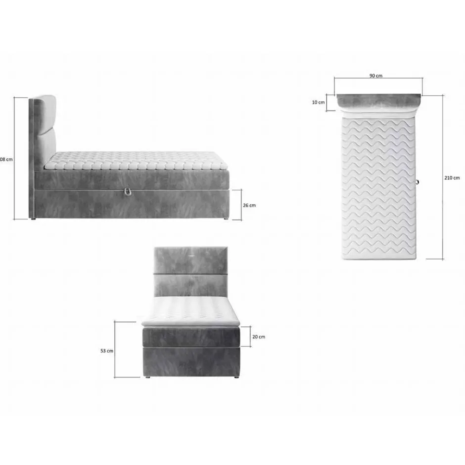 Wohnen 90x200 Polsterbett in Grau - Pandaua