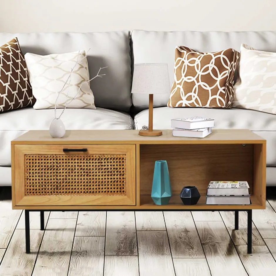 Wohnen 110x59 Skandi Couchtisch mit Wiener Geflecht - Esholda