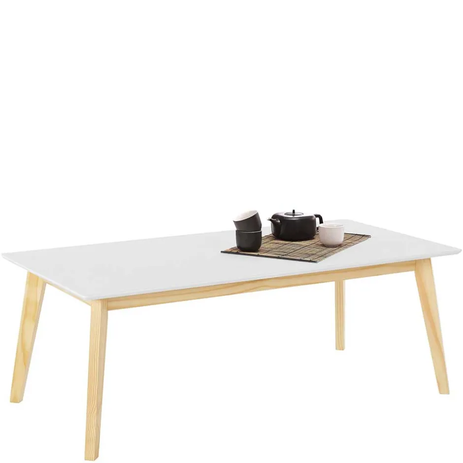 120x60 Wohnzimmer Tisch in Weiß & Kiefer - Tropezian^Wohnen Online