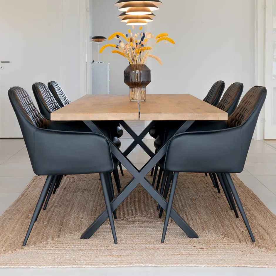 Wohnen X-Bein Esstisch mit Armlehnenstühlen - Visita (siebenteilig)