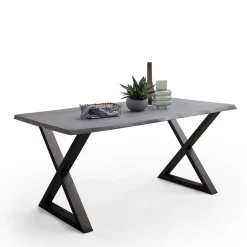 X-Bein Esszimmertisch mit Baumkante in Grau - Korcula^Wohnen