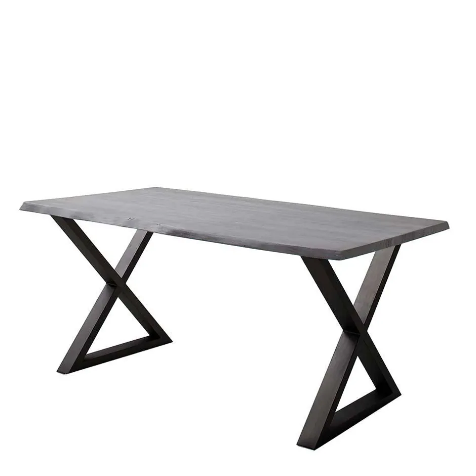 X-Bein Esszimmertisch mit Baumkante in Grau - Korcula^Wohnen