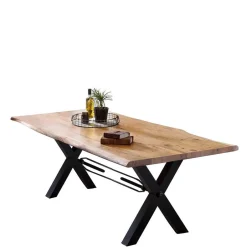 Wohnen X-Fuß Designtisch mit Holz Platte mit Naturkante - Liyadiro
