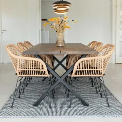 X-Fuß Esstisch & Geflechtstühle - Panales (siebenteilig)^Wohnen Clearance
