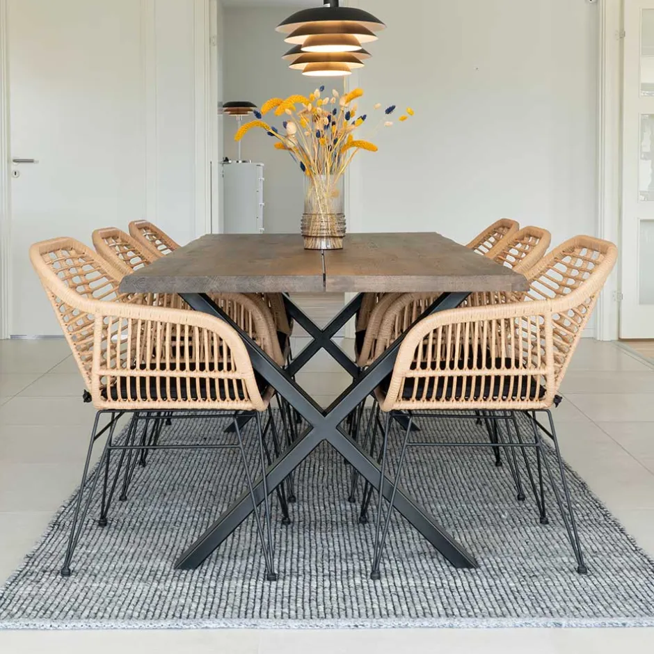 X-Fuß Esstisch & Geflechtstühle - Panales (siebenteilig)^Wohnen Clearance