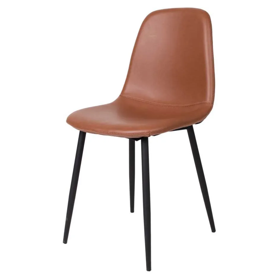 Wohnen X-Fuß Esszimmertisch & Kunstlederstühle Braun - Gyrineva (fünfteilig)