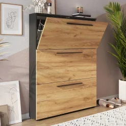 Wohnen 100x129x19 3 Klappen Schuhschrank in Wildeiche NB - Catrizia