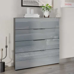 Wohnen 83x102x42 4 Schubladen Kommode mit Glas Front - Ruudy