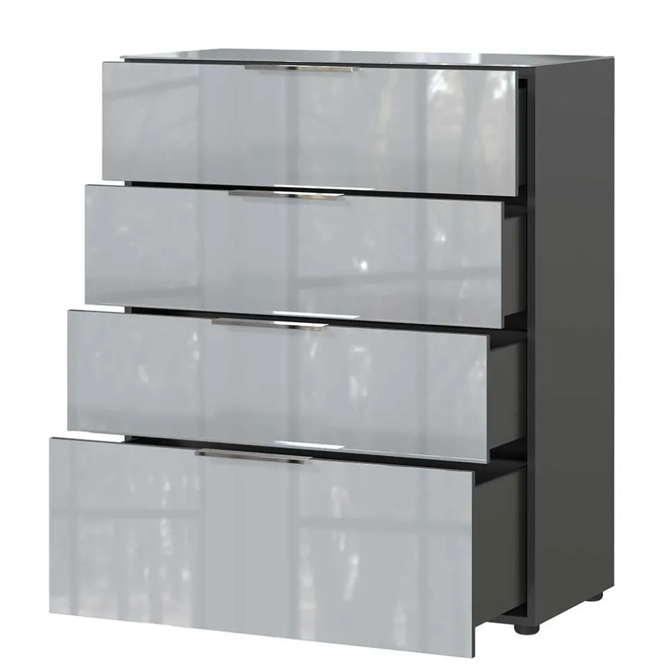 Wohnen 83x102x42 4 Schubladen Kommode mit Glas Front - Ruudy