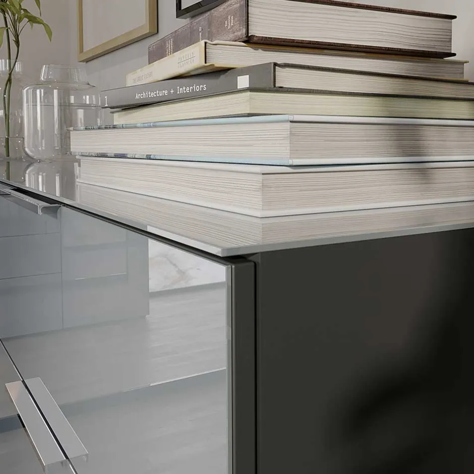 Wohnen 83x102x42 4 Schubladen Kommode mit Glas Front - Ruudy