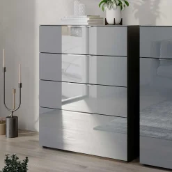 Wohnen 83x102x42 4 Schubladen Kommode mit Glas Front - Ruudy