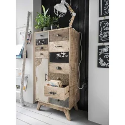 Wohnen 55x110x33 Altholz Hochkommode mit 11 Schubladen - Conville