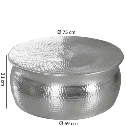 Wohnen 75x31x75 Alu Couchtisch in Silber - Cremo